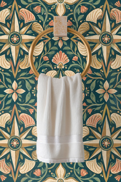Maritime-themed wallpaper pattern viewed from a distance