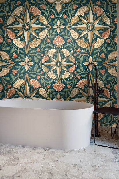 Hand-painted style layered texture with floral and nautical elements