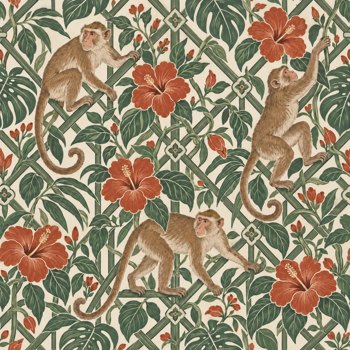 Neutral background with vibrant flora and fauna pattern creating dynamic visual interest