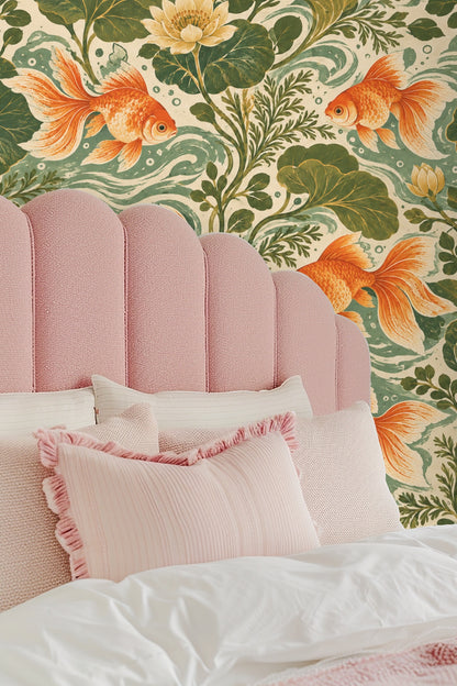 Wallpaper pattern showing fluid aquatic plants with swirling water effects