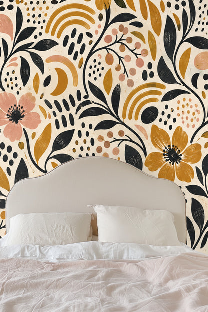 Section showing blush berries and curved confetti marks