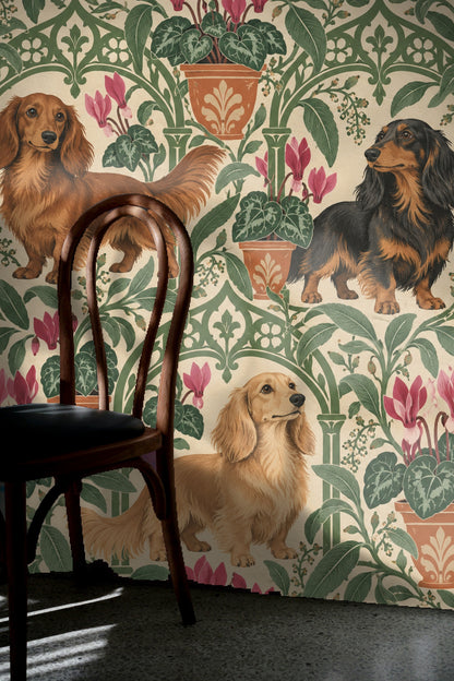 Repeated arch motif creating structured pattern in wallpaper