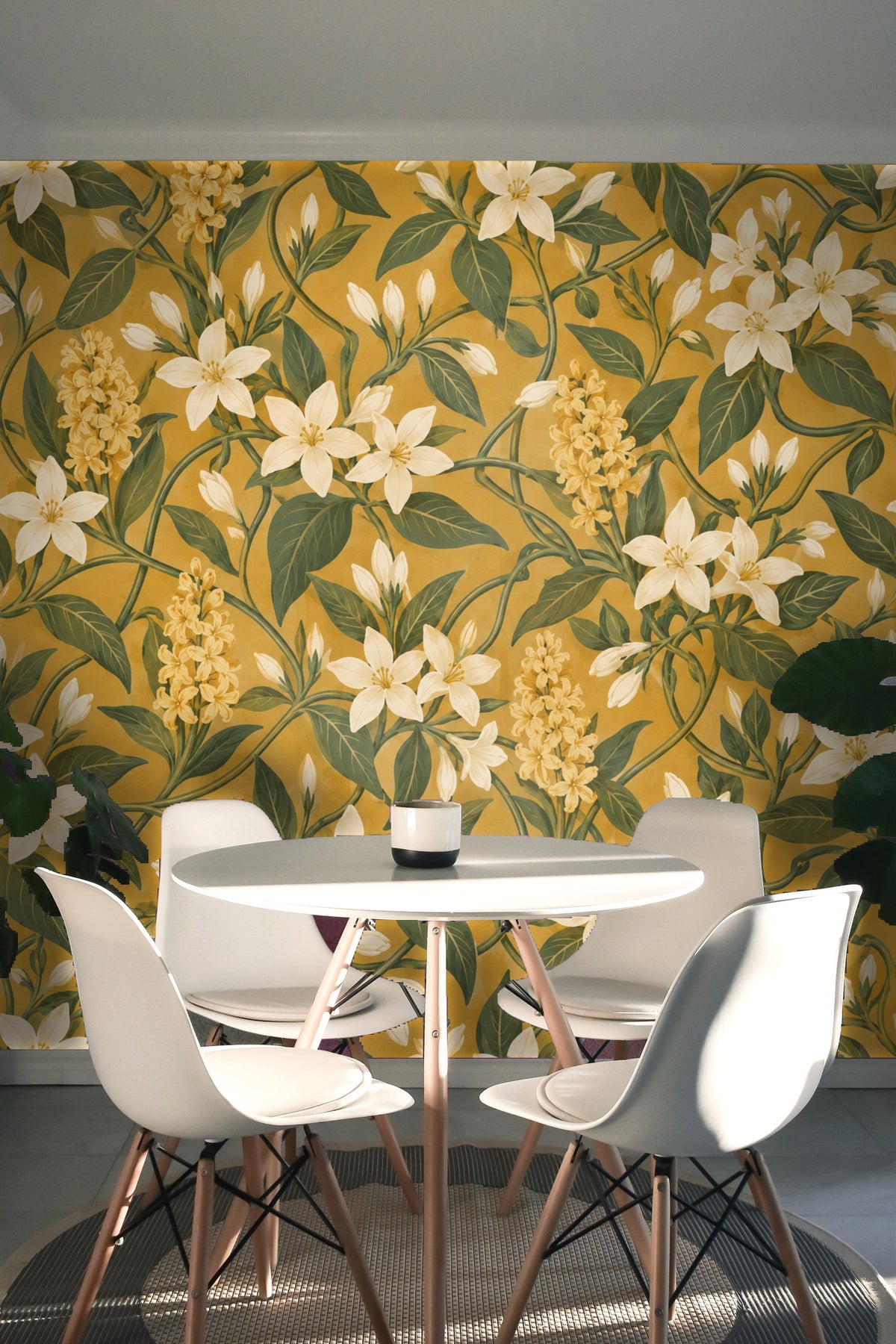 Close-up of unopened jasmine buds in wallpaper pattern