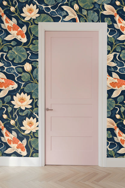 Artistic line work and muted color layering on wallpaper