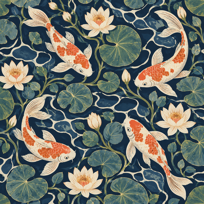 Pattern swatch emphasizing the colors: navy blue, creamy beige, orange, green