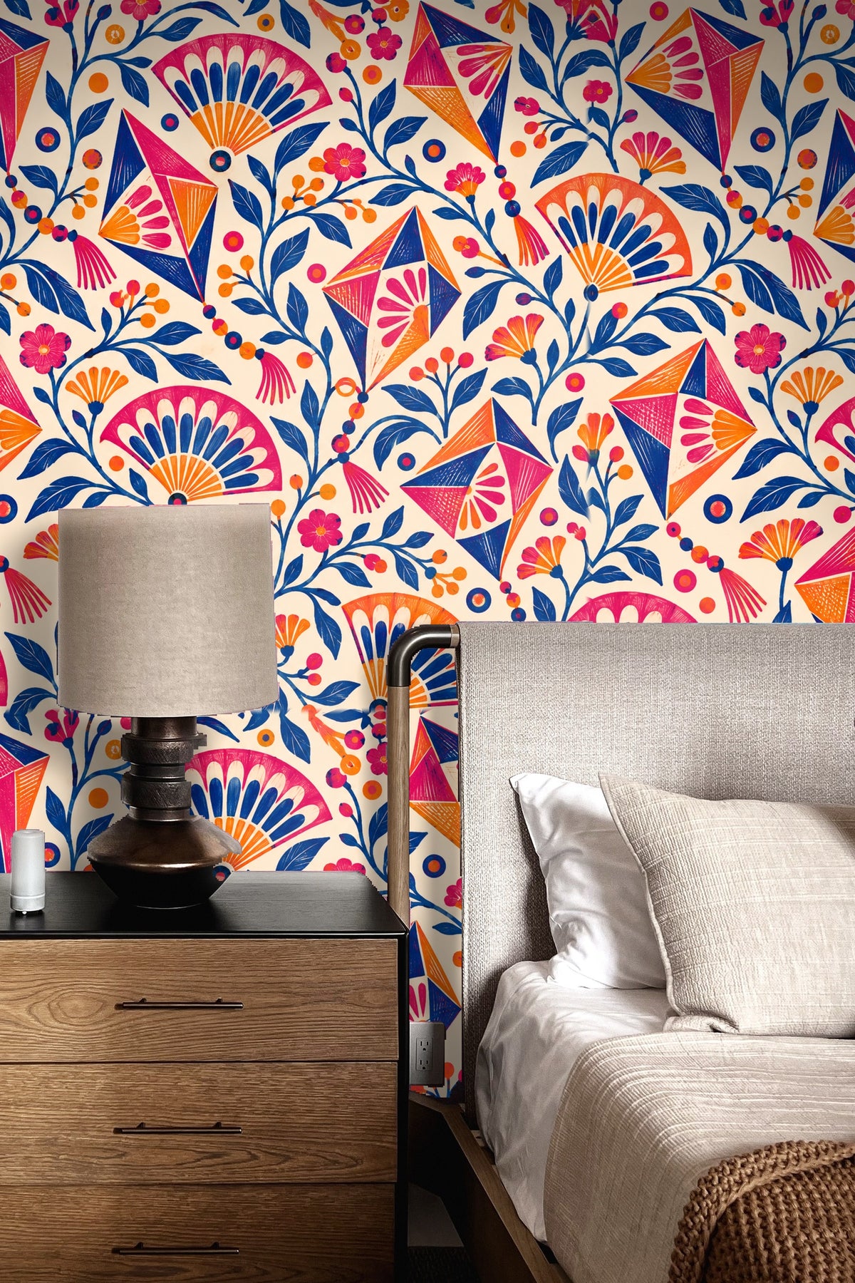 Perspective on the wallpaper repeat scale relative to standard wall height.