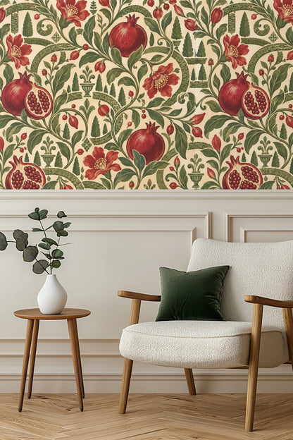 Corner room display with wallpaper wrapping around, illustrating scale and room interaction
