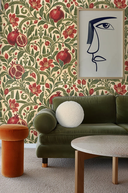 Full pattern showing intricate scrolls and formal garden elements