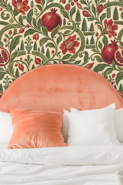 Wall mural section showing balanced arrangement of flowers and garden motifs