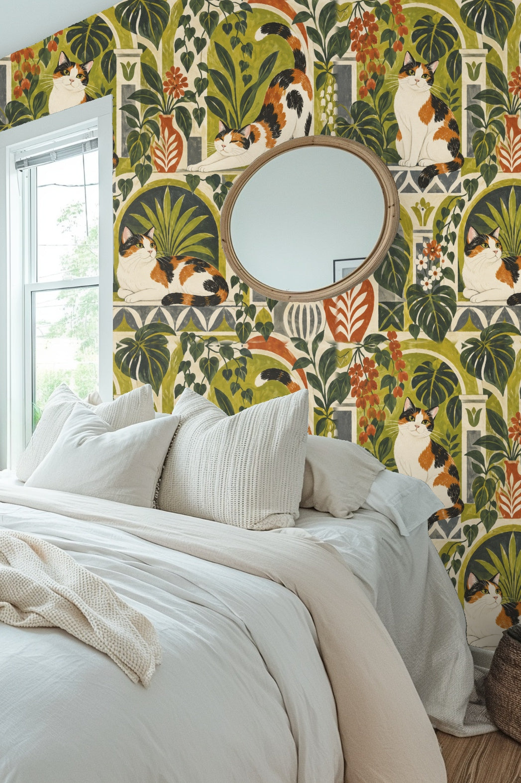 Calico Courtyard wallpaper shown in an interior setting