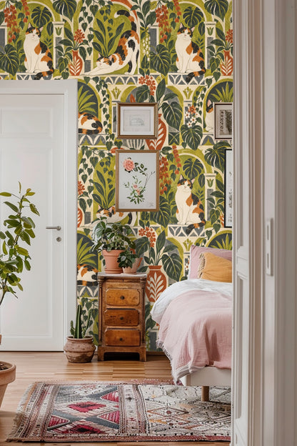 Calico Courtyard wallpaper shown in an interior setting