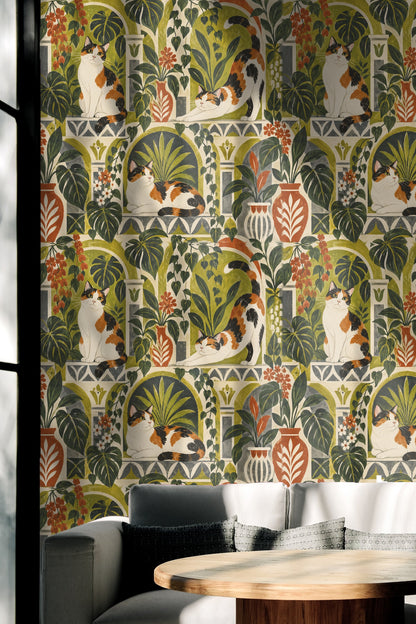 Calico Courtyard wallpaper shown in an interior setting