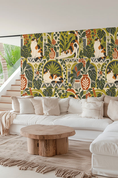 Calico Courtyard wallpaper shown in an interior setting