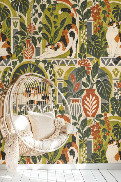 Calico Courtyard wallpaper shown in an interior setting