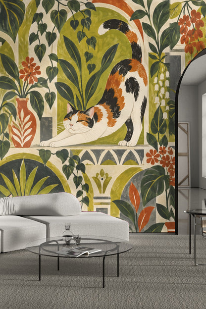 Calico Courtyard wallpaper shown in an interior setting