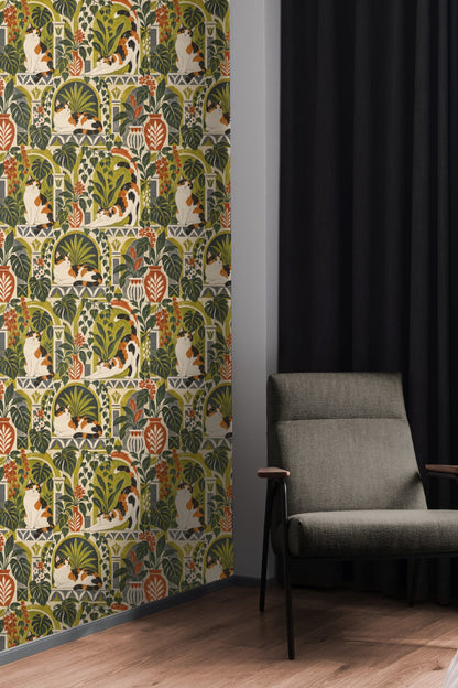 Calico Courtyard wallpaper shown in an interior setting