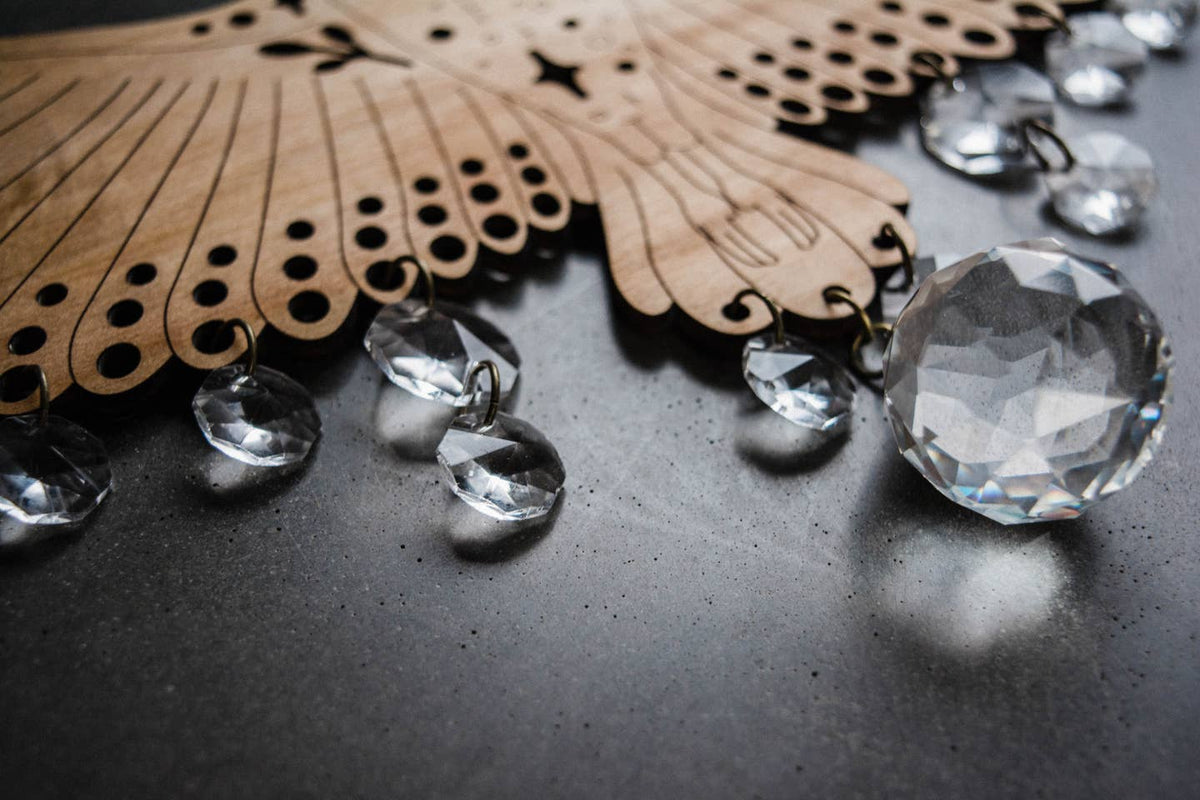 Owl Wooden Wall Hanging Bird Suncatcher w/ Crystal Prisms by HEX Botanical — view 3
