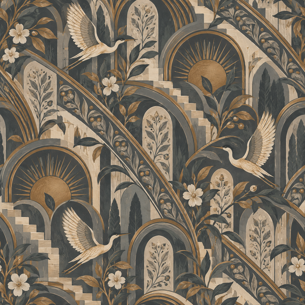 Stairway Crane Mural wallpaper image 13