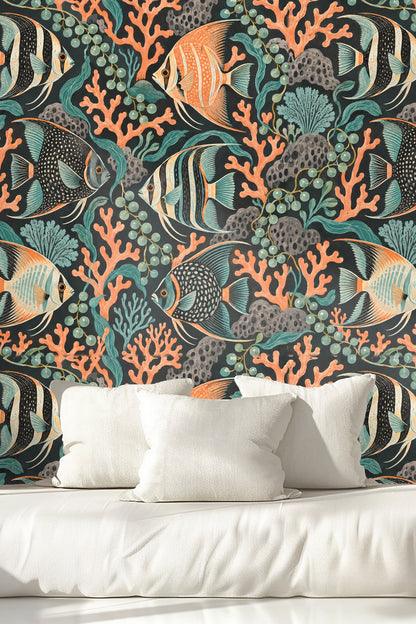 Fish fins and tails with delicate linework in Puzzle Reef Chorus design