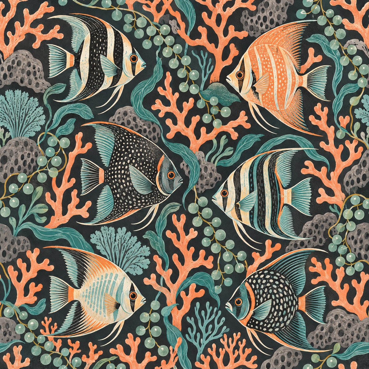 Full repeat composition of Puzzle Reef Chorus wallpaper showing marine life pattern