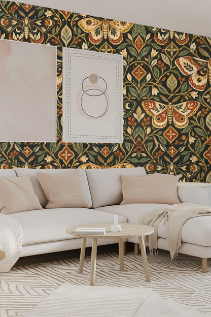 Pattern repeat symmetry emphasizing moth wing details and tiles