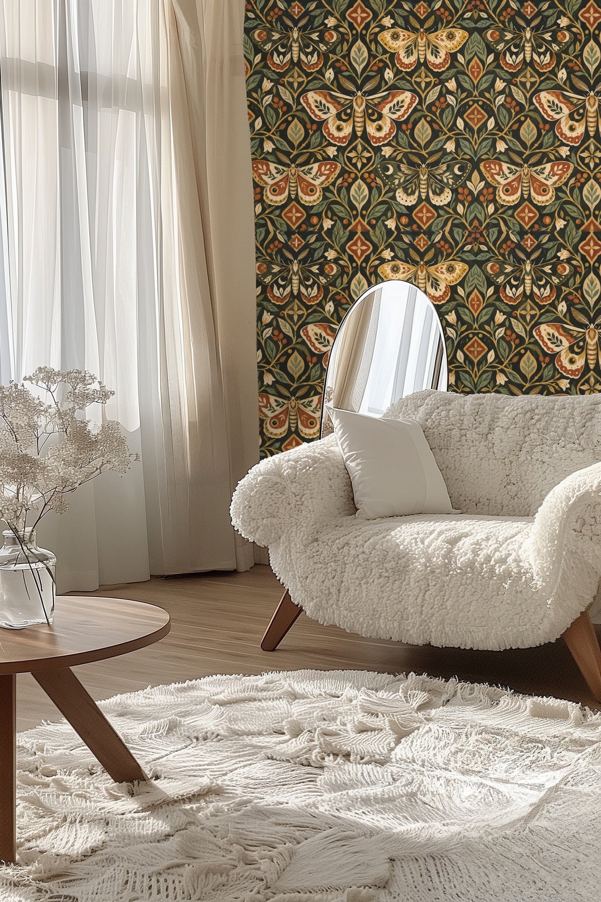 Visual scale comparison between moth size and furniture