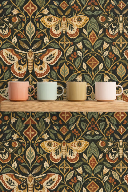 Close-up of leaf and flower motifs in mosaic style from wallpaper pattern