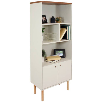 Mid-Century Modern 5-Shelf Bookshelf with Storage Cabinet