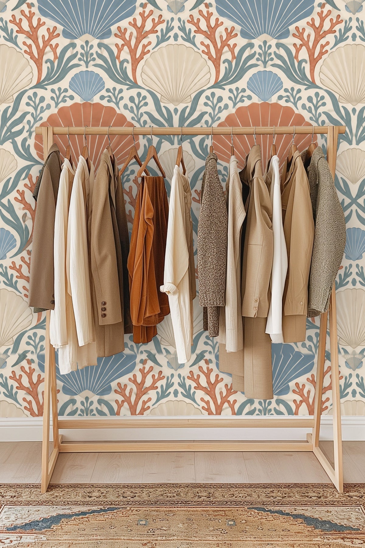 Pattern detail showing symmetrical arrangement of seaweed and coral elements in Coral Cove Crest wallpaper.