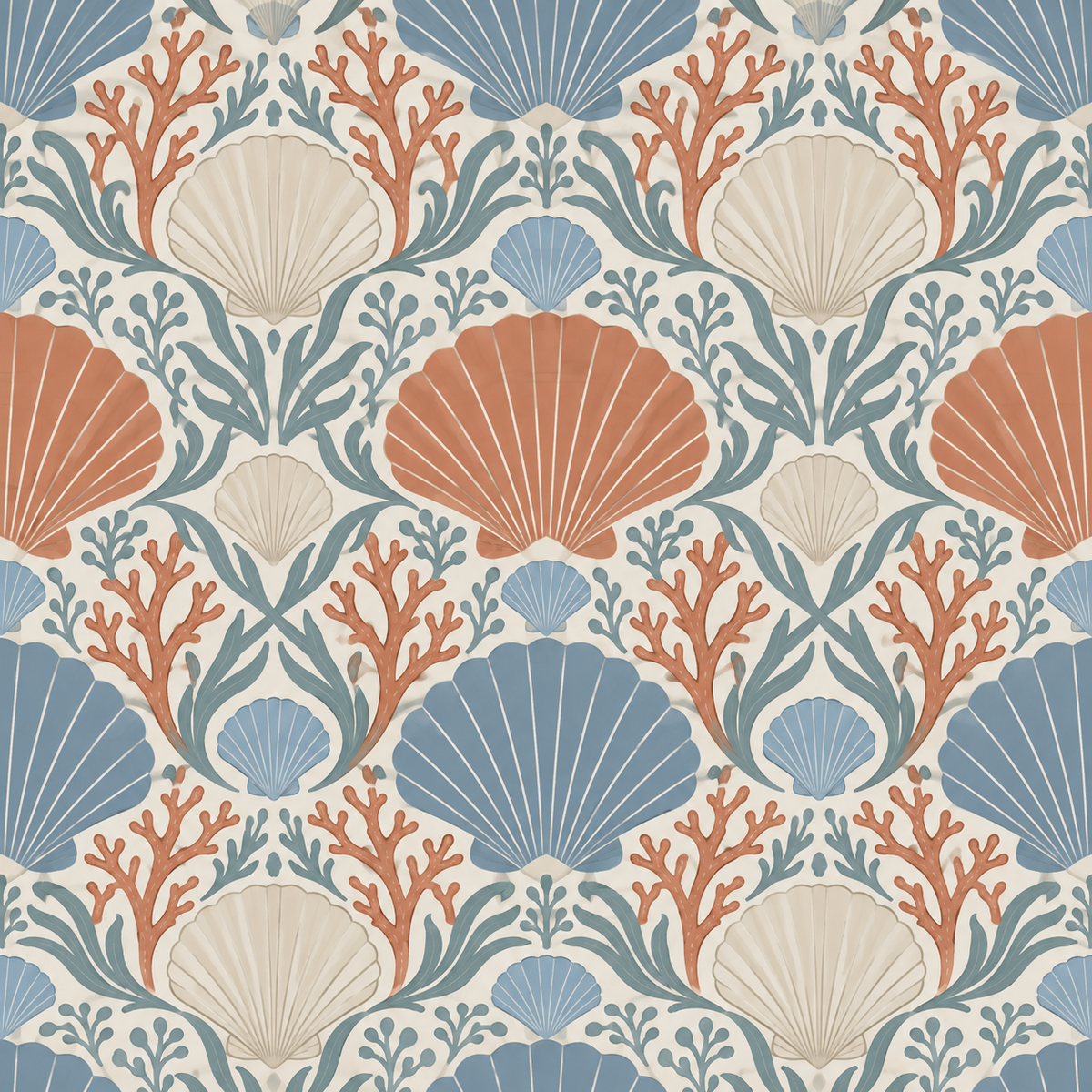 Decorative detail of Coral Cove Crest wallpaper motif, emphasizing delicate line outlines and balanced design.