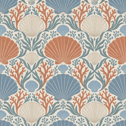 Decorative detail of Coral Cove Crest wallpaper motif, emphasizing delicate line outlines and balanced design.