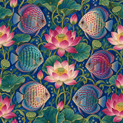 Elegant wallpaper combining botanical artistry with aquatic life imagery