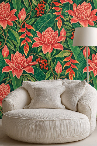 Botanical pattern capturing the energy of tropical rainforests