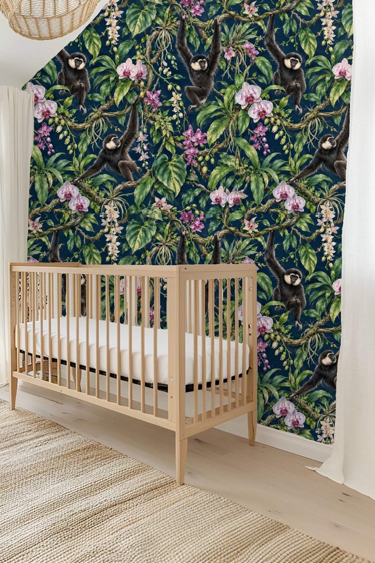 Dark navy background providing a rich contrast to botanical elements