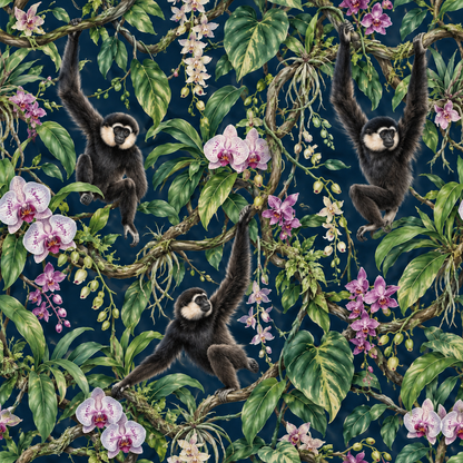 Overall wallpaper repeat pattern showing harmony of animal and floral elements