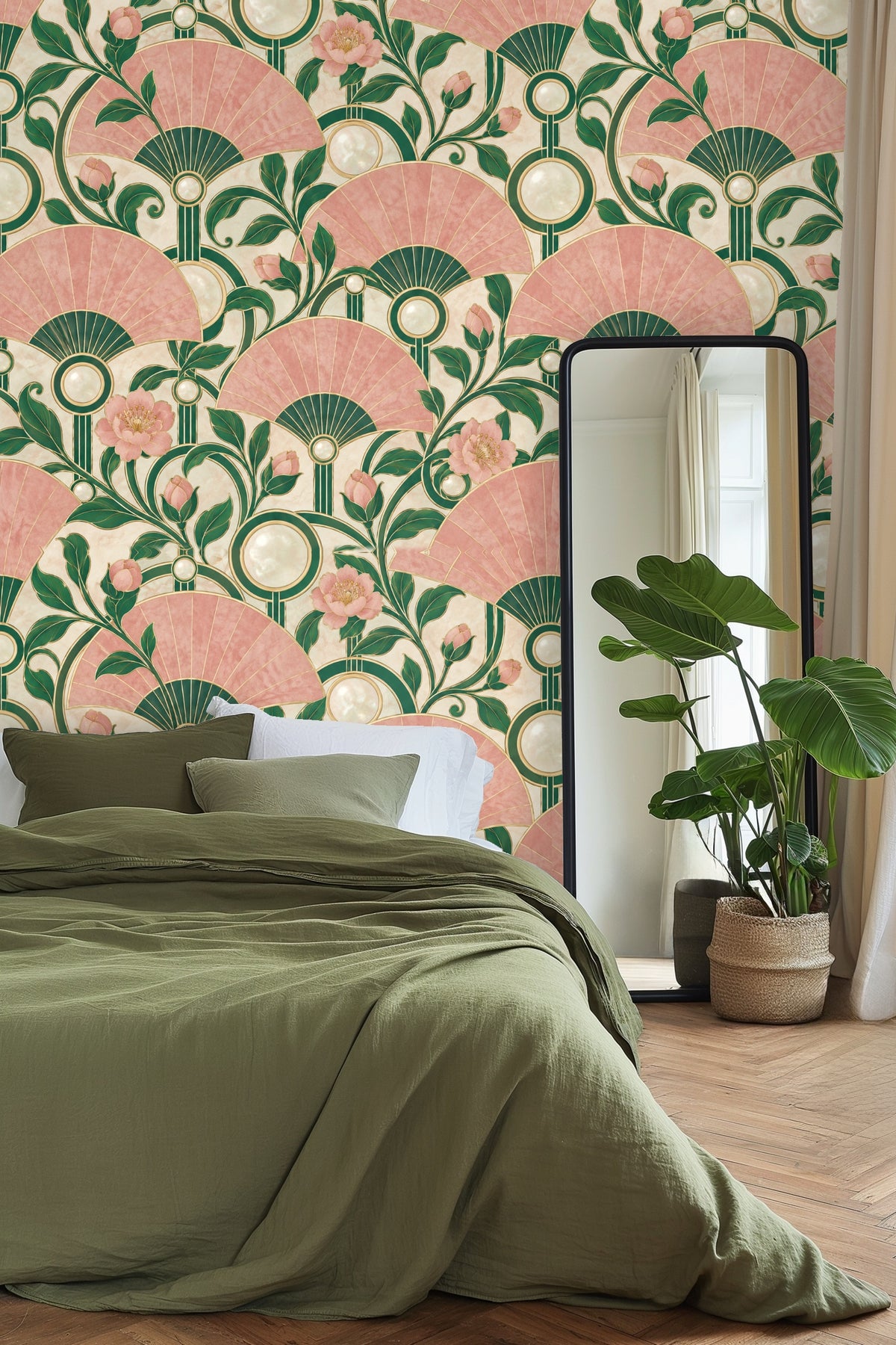 Rose Quartz Fanwall wallpaper shown in an interior setting