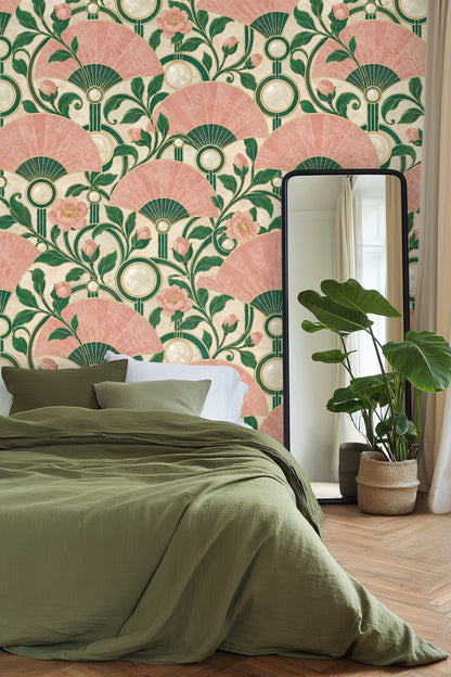 Rose Quartz Fanwall wallpaper shown in an interior setting