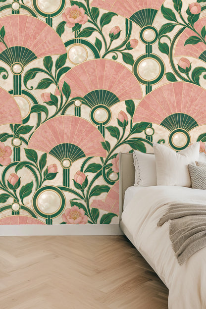 Rose Quartz Fanwall wallpaper shown in an interior setting