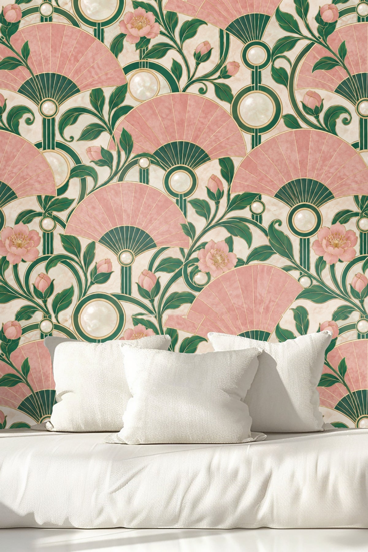 Rose Quartz Fanwall wallpaper shown in an interior setting