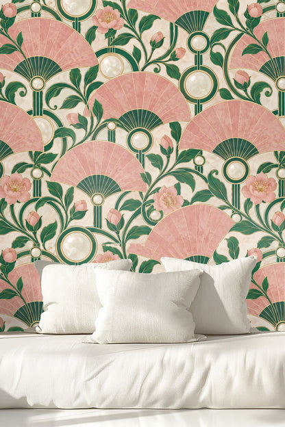Rose Quartz Fanwall wallpaper shown in an interior setting