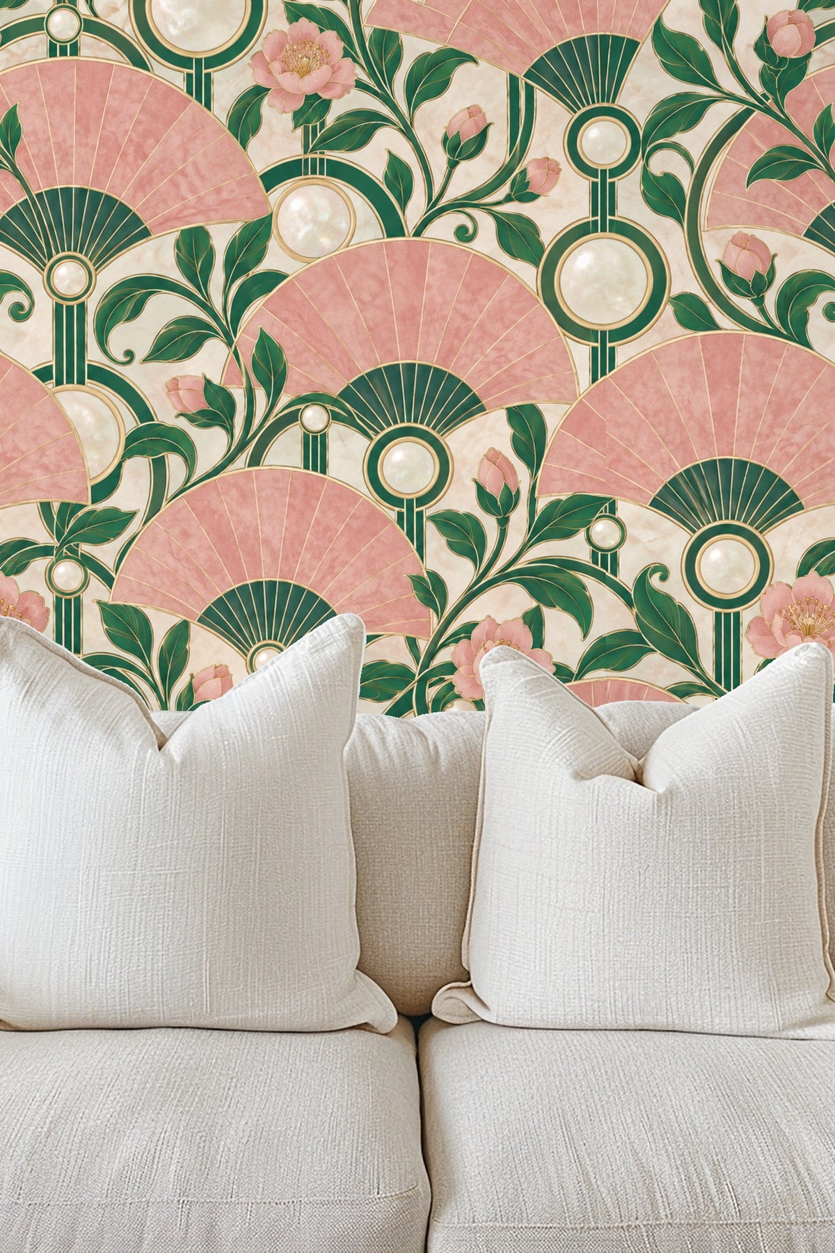 Rose Quartz Fanwall wallpaper shown in an interior setting
