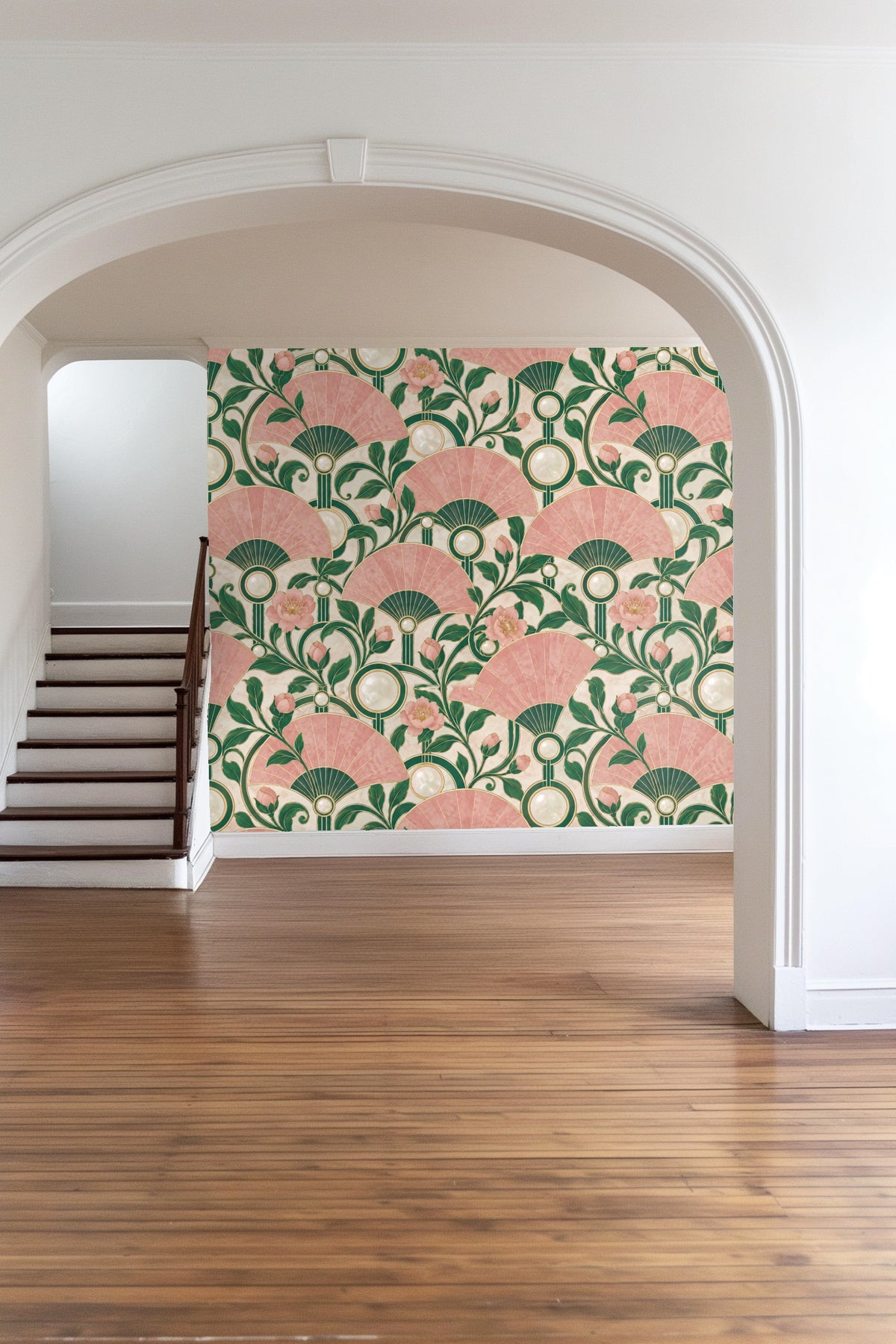 Rose Quartz Fanwall wallpaper shown in an interior setting