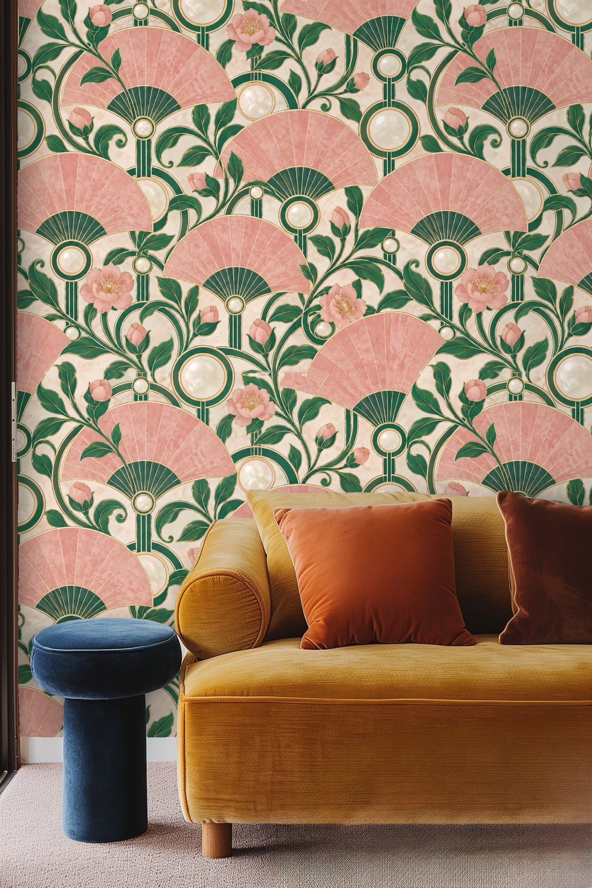 Rose Quartz Fanwall wallpaper shown in an interior setting