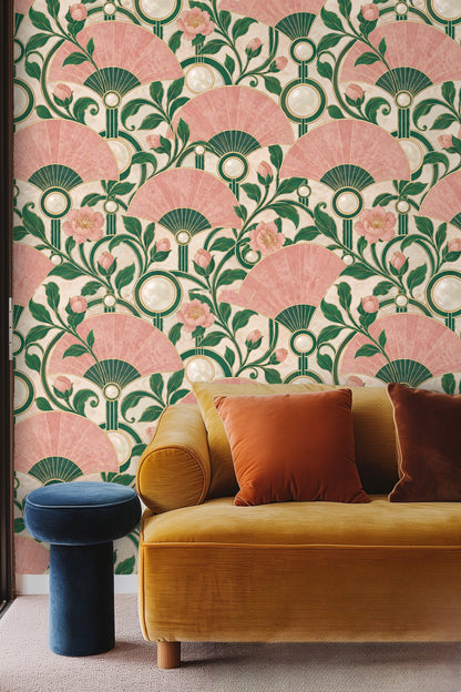 Rose Quartz Fanwall wallpaper shown in an interior setting