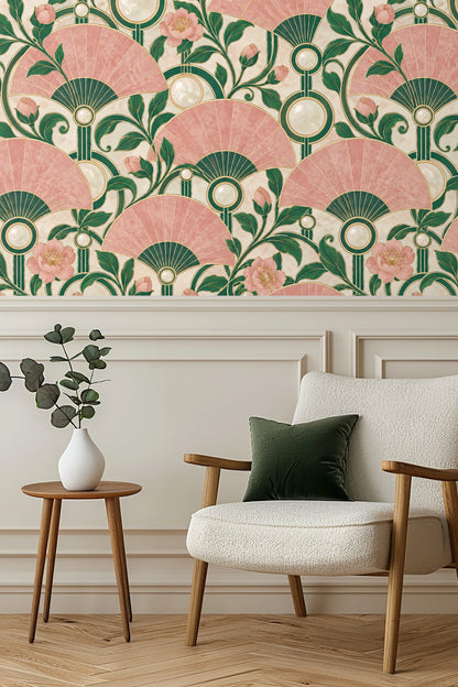 Rose Quartz Fanwall wallpaper shown in an interior setting