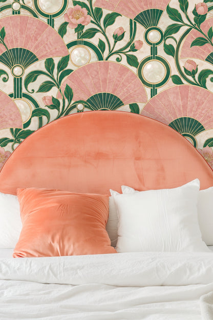 Rose Quartz Fanwall wallpaper shown in an interior setting
