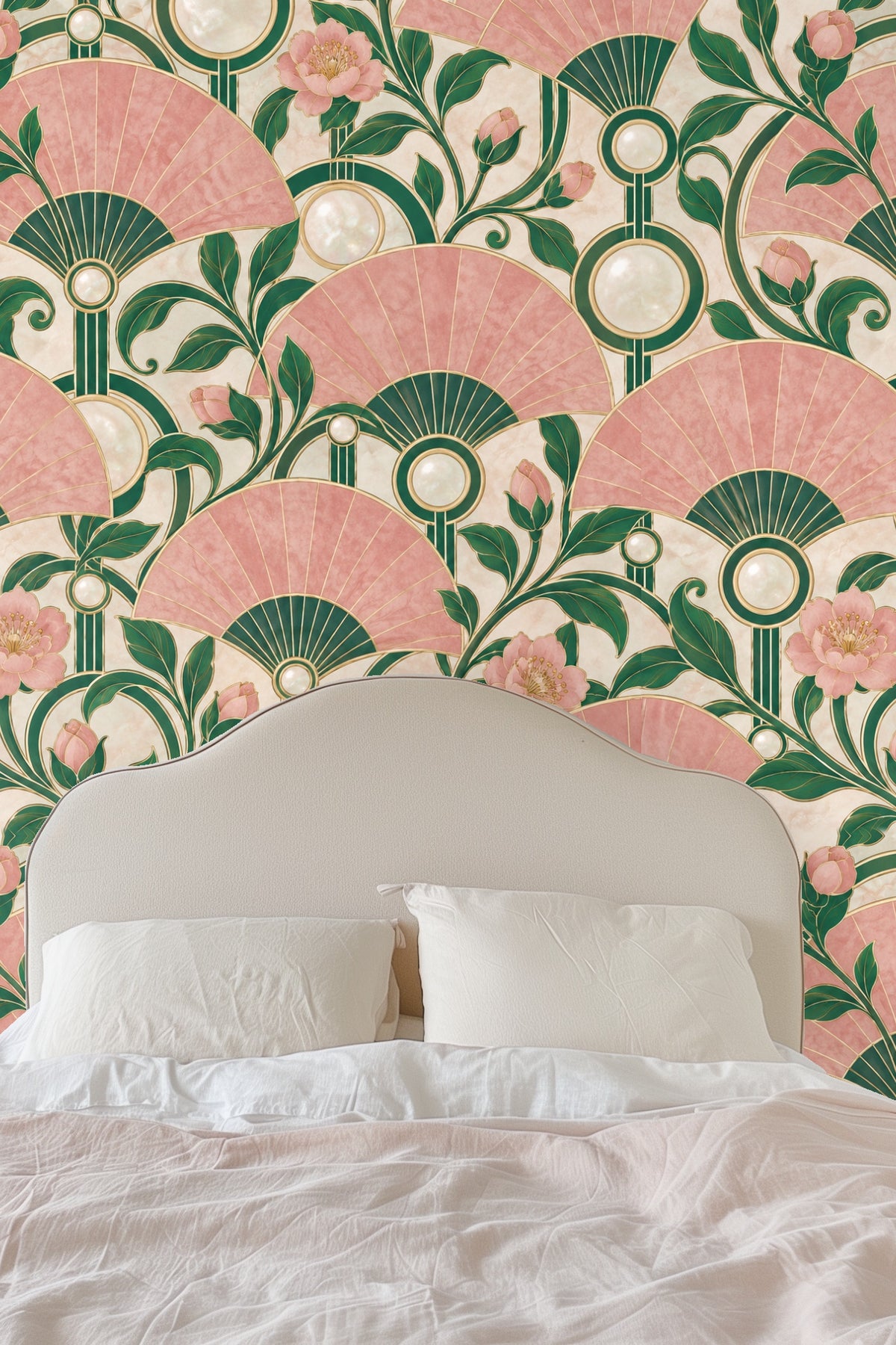 Rose Quartz Fanwall wallpaper shown in an interior setting