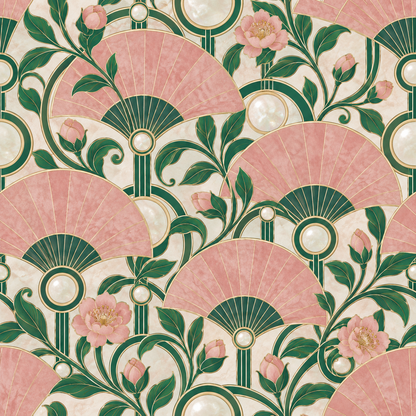 Rose Quartz Fanwall wallpaper shown in an interior setting