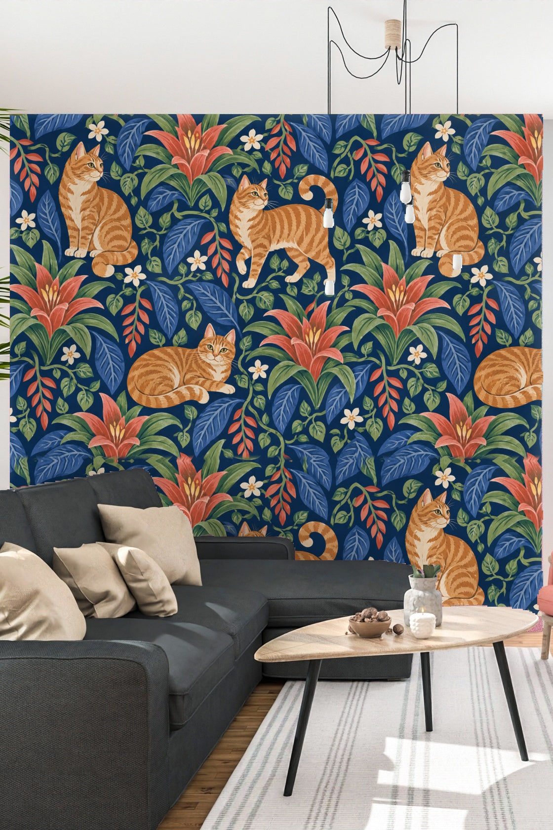 Decorative wallpaper showcasing botanical leaves in blue and green hues