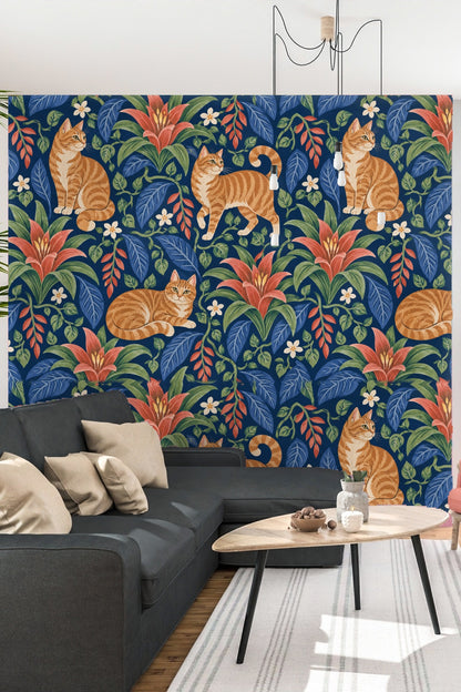 Decorative wallpaper showcasing botanical leaves in blue and green hues